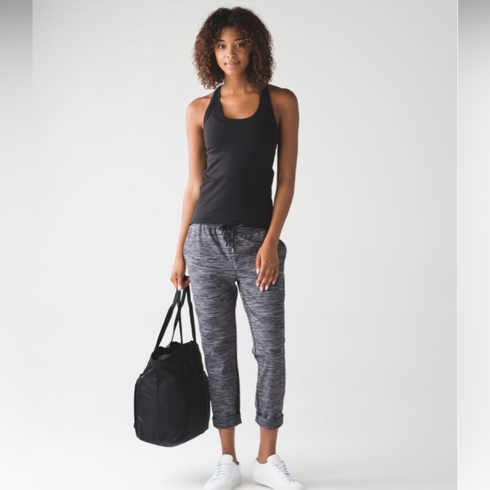 Lululemon Jet Crop Pants Gray Stripes Drawstrings 2 Side Pockets Women Size 8